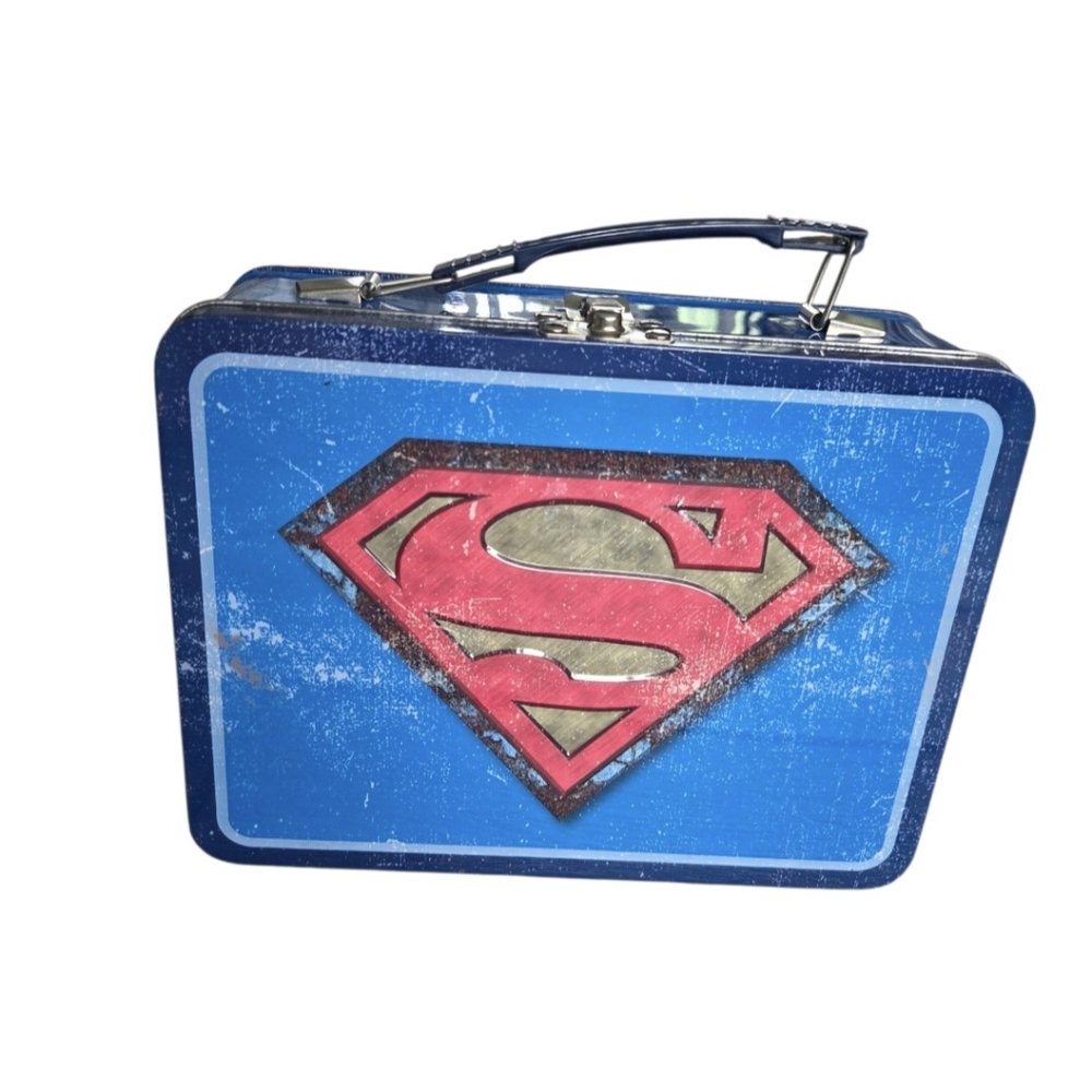 Superman‎ Metal Lunch Box Tin Blue Vintage Style Scratches Rare DC Comics 2006